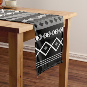 Aztec White Gray Black Mixed Motifs lg Muster Kurzer Tischläufer