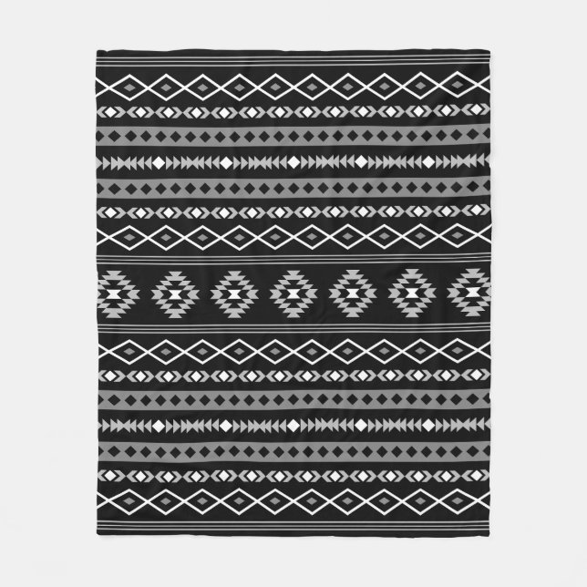 Aztec White Gray Black Mixed Motifs Muster Fleecedecke (Vorderseite)