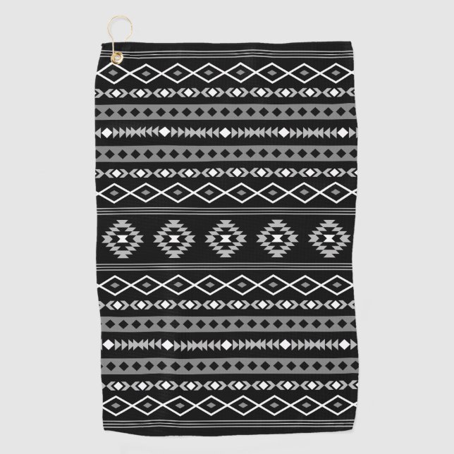 Aztec White Gray Black Mixed Motifs Muster Golfhandtuch (Vorderseite)