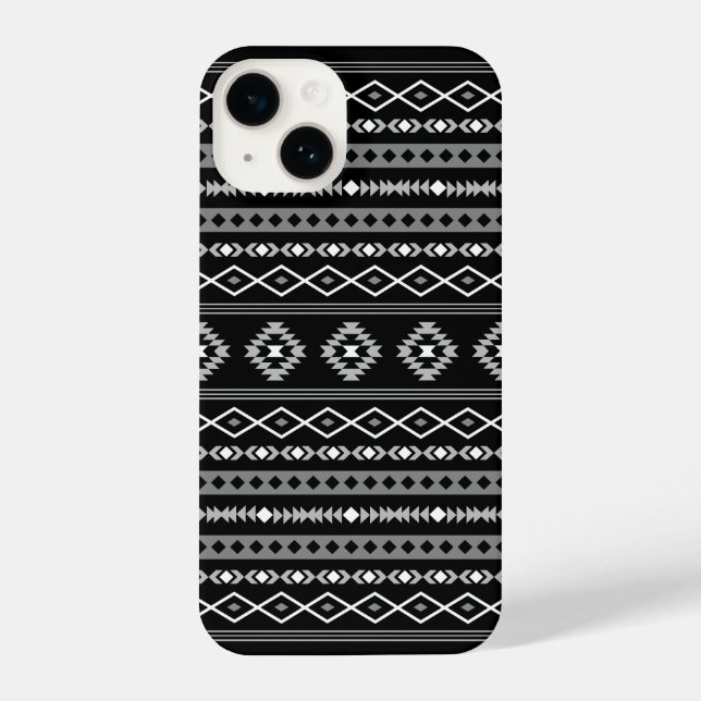 Aztec White Gray Black Mixed Motifs Muster iPhone 14 Hülle (Rückseite)