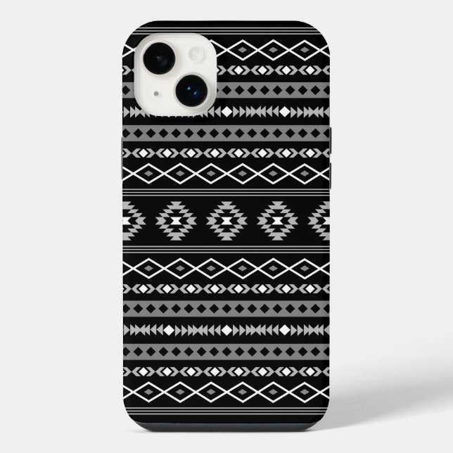 Aztec White Gray Black Mixed Motifs Muster iPhone 14 Plus Hülle (Rückseite)