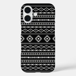 Aztec White Gray Black Mixed Motifs Muster iPhone 16 Hülle