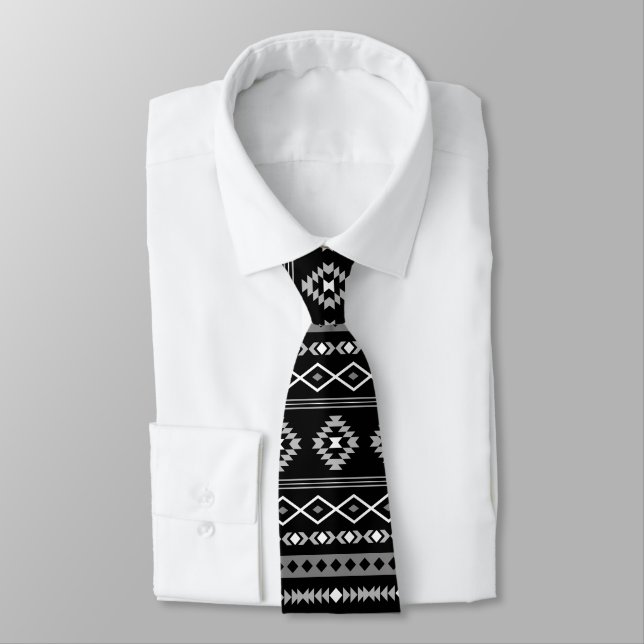 Aztec White Gray Black Mixed Motifs Muster Krawatte (Gebunden)
