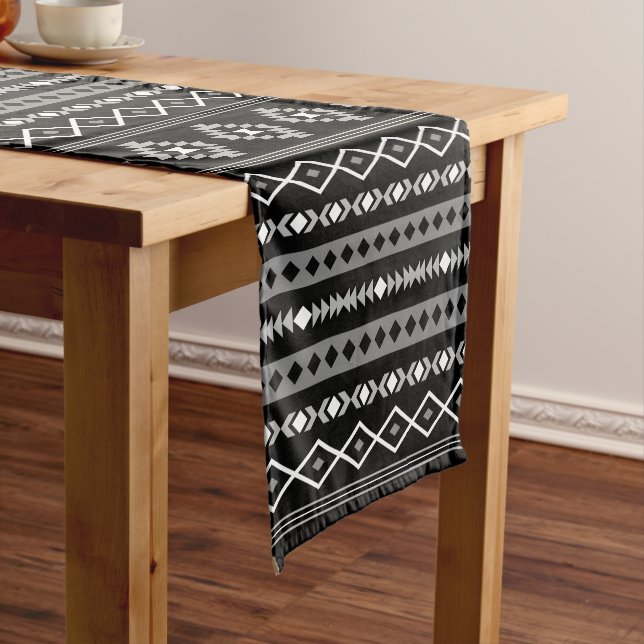 Aztec White Gray Black Mixed Motifs Rpt Muster Kurzer Tischläufer (Beispiel)