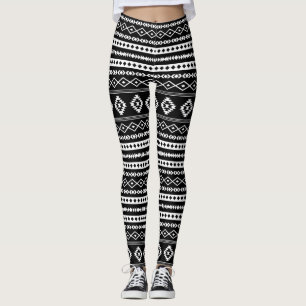 Aztec White on Black Mixed Motifs Rpt Muster Leggings