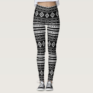 Aztec White on Black Mixed Motifs Wiederholung Mus Leggings