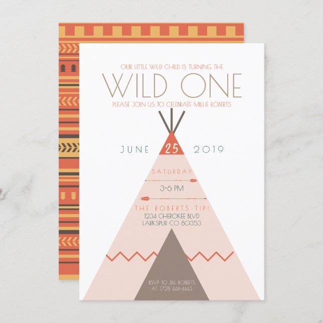 Aztec Wild One | Einladung zum ersten Geburtstag (Vorne/Hinten)