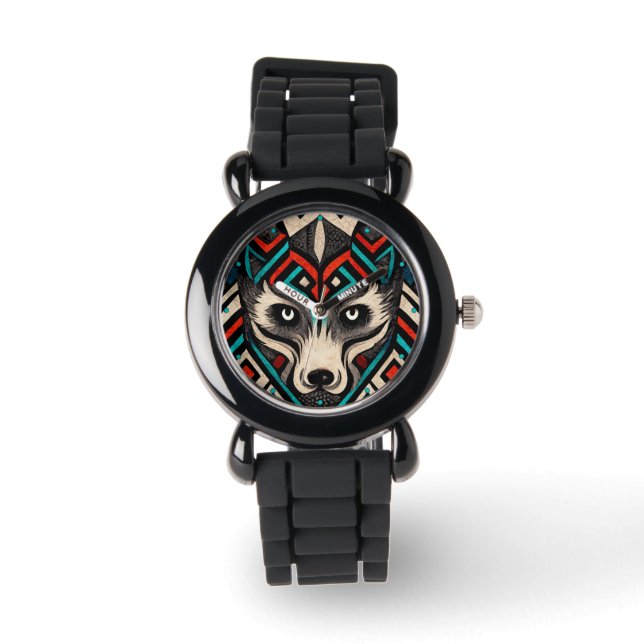 Aztec Wolf Face Armbanduhr (Vorderseite)