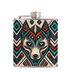 Aztec Wolf Face Flachmann