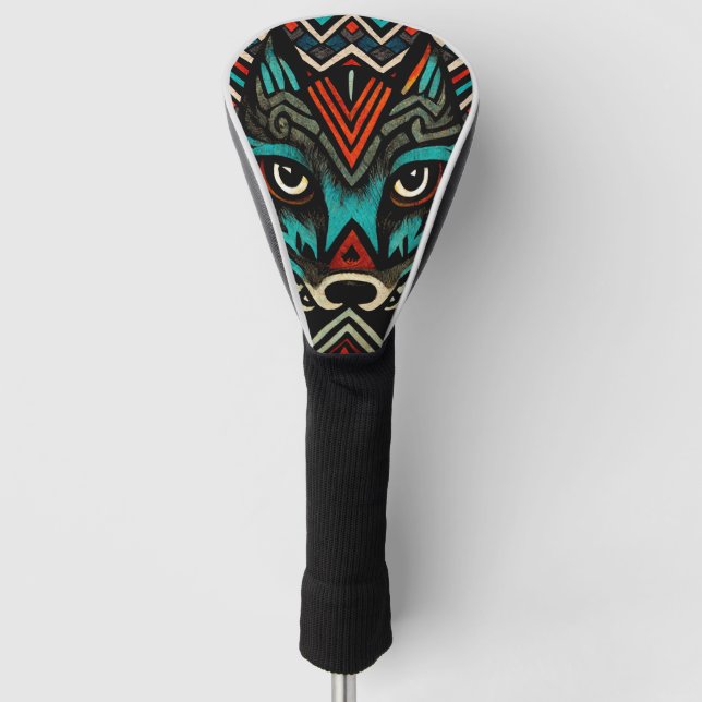 Aztec Wolf Face Golf Headcover (Vorderseite)