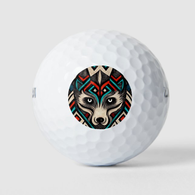 Aztec Wolf Face Golfball (Vorderseite)
