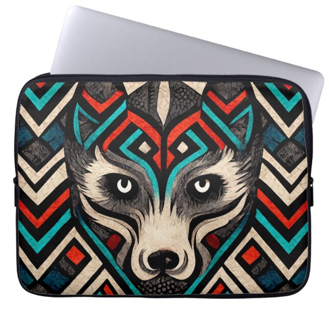 Aztec Wolf Face Laptopschutzhülle (Vorderseite)