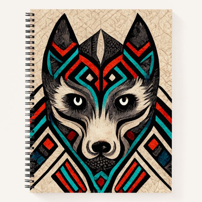Aztec Wolf Face Notizbuch (Vorderseite)