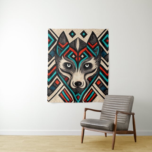 Aztec Wolf Face Wandteppich (Beispiel)