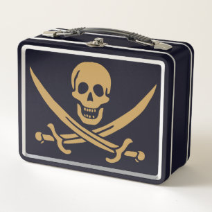 Aztecengeld-Totenkopf & Cutlass Pirat Calico Jack Metall Brotdose