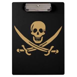 Aztecengold-Totenkopf und Säbelpirat Calico Jack Klemmbrett