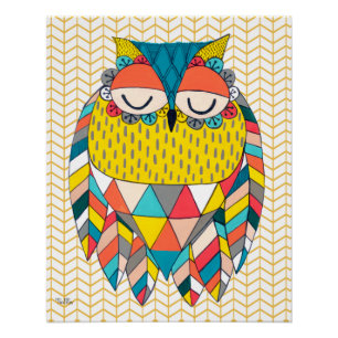 Aztek-Eule Stammesvogel gemustert, kühne Illustrat Poster