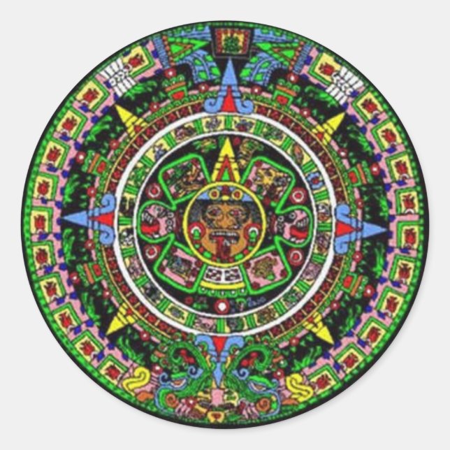 Aztekalender Runder Aufkleber (Vorderseite)