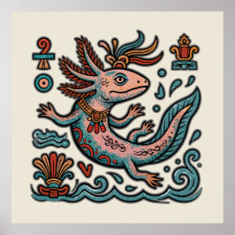 Azteken Axolotl Xolotl erodierter Stein Stammes- B Poster