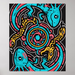 Azteken Axolotl Xolotl Stammesmuster Mythologie Bo Poster
