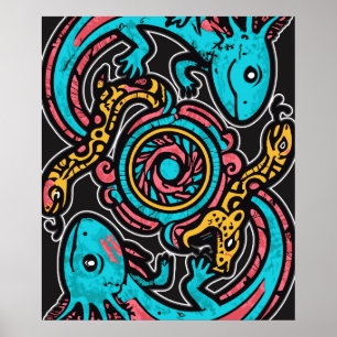 Azteken Axolotl Xolotl Stammesmuster Mythologie Bo Poster