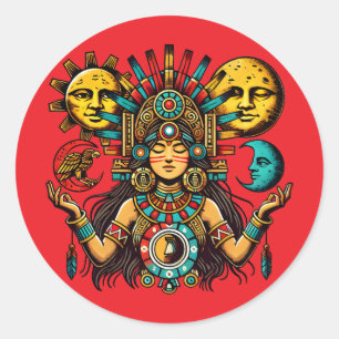 Azteken Indianerwochenprinzessin Sonnenmond Volksk Runder Aufkleber