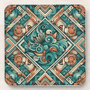 Azteken-Inspiriertes Aquamarines und Terracotta-Mu Getränkeuntersetzer