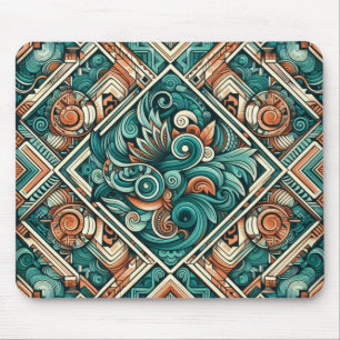 Azteken-Inspiriertes Aquamarines und Terracotta-Mu Mousepad