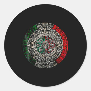 Azteken-Kalender Sonnenstein Mexikanische Kunst Sc Runder Aufkleber