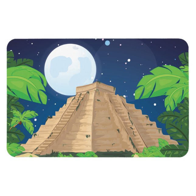 Azteken-Pyramide Cartoon-Landschaft Magnet (Horizontal)