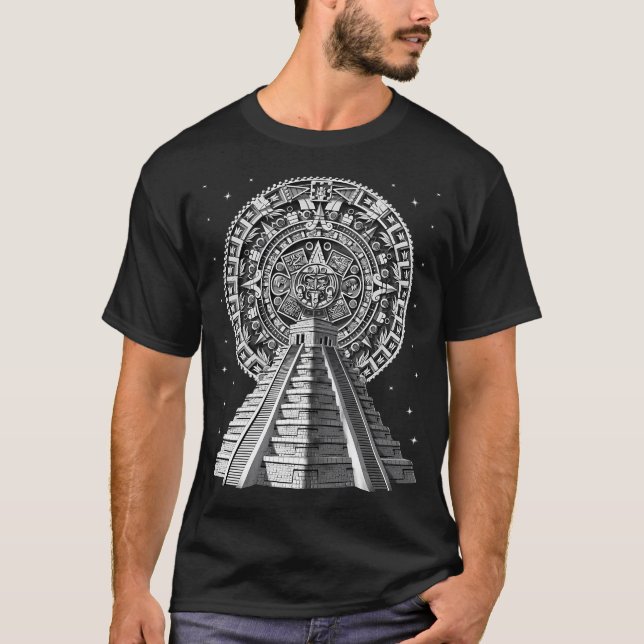 Azteken-Pyramiden-Kalender T-Shirt (Vorderseite)