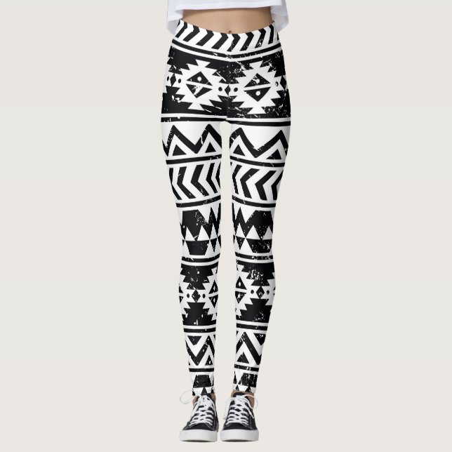 Azteken-Stamm: grunge weiße Muster. Leggings (Vorderseite)