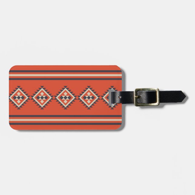 Aztekendesign in orangen, beigen und blauen Farben Gepäckanhänger (Vorderseite horizontal)