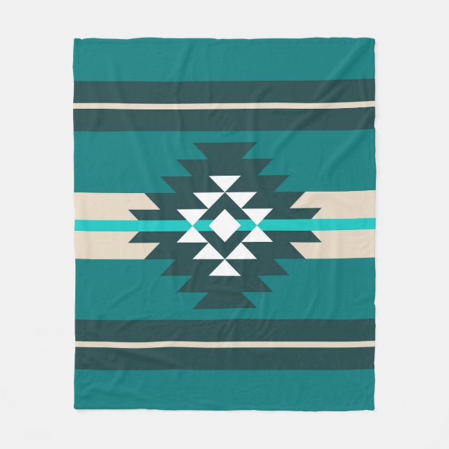 Aztekendesign in türkisfarbener Farbe Fleecedecke (Vorderseite)