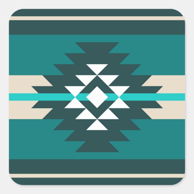 Aztekendesign in türkisfarbener Farbe Quadratischer Aufkleber (Vorderseite)