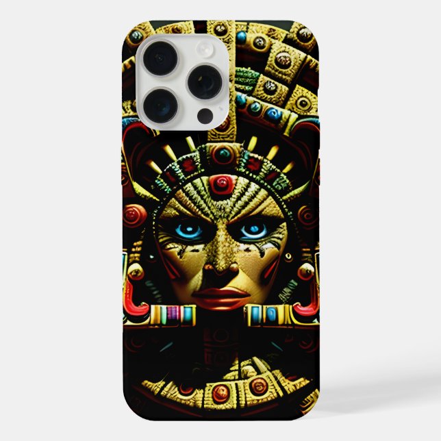 Aztekengesichtsmuster Vier iPhone 15 Pro Max Hülle (Rückseite)