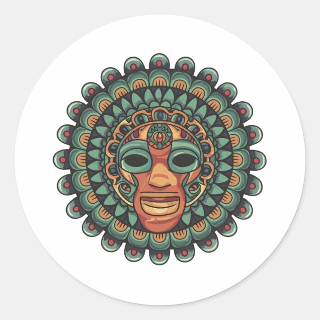 Aztekenmasken Runder Aufkleber (Vorderseite)