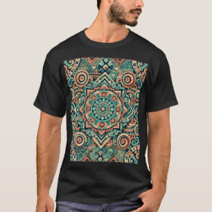 Aztekinspiriertes Türkis- und Terrakotta-Muster T-Shirt