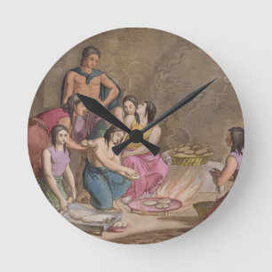 Aztekische Frauen, die Maisbrot, Mexiko, von 'Le C Runde Wanduhr
