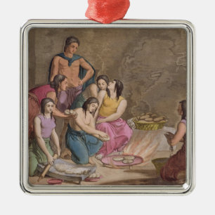 Aztekische Frauen, die Maisbrot, Mexiko, von 'Le C Silbernes Ornament