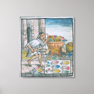 Aztekische Handwerker, die Federn färben Leinwanddruck