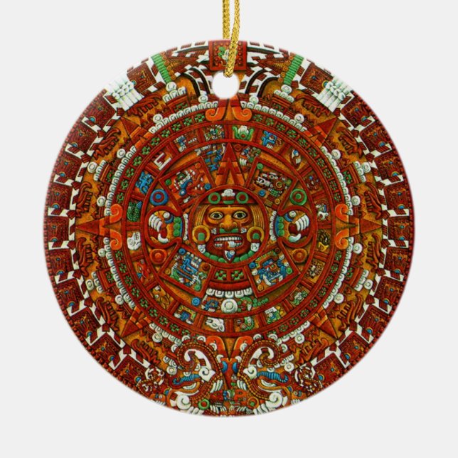 aztekische Kalender-Mayaverzierung Keramikornament (Vorne)