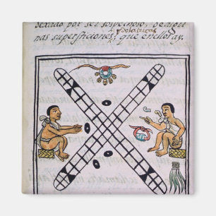 Aztekische Männer, die Patoli spielen Magnet