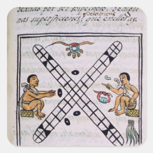 Aztekische Männer, die Patoli spielen Quadratischer Aufkleber