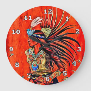Aztekische Vogel-Tänzer-Ureinwohner-Uhr Große Wanduhr