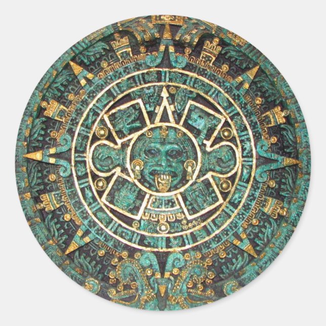 Aztekischer alter runder Disc-Mayakalender Runder Aufkleber (Vorderseite)