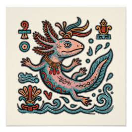Aztekischer Axolotl Xolotl erodierte Stein tribal Fotodruck