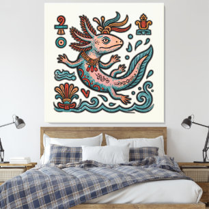 Aztekischer Axolotl Xolotl erodierte Stein tribal  Leinwanddruck