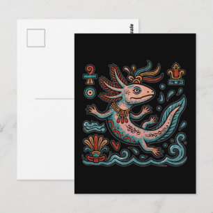 Aztekischer Axolotl Xolotl erodierte Stein tribal  Postkarte