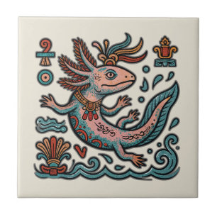 Aztekischer Axolotl Xolotl erodierter Stein tribal Fliese
